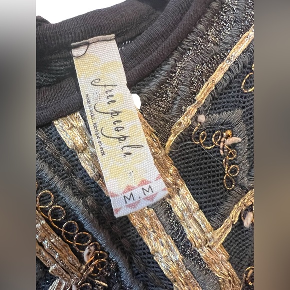 Free People Open Back Embroidered Tank size Medium Brown / Gold - Picture 6 of 9